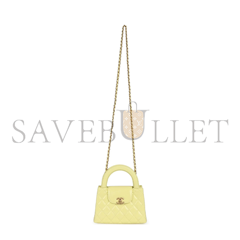 Ch*el master kelly yellow shiny calfskin brushed gold hardware as4416 (19*13*7cm)